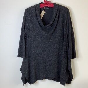 Cut Loose Top Jacquard Lightweight Charcoal Scandi Look Sweater Cowl Neck